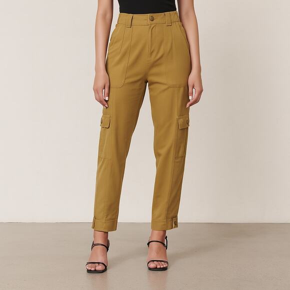 A416 • High-Waisted Mustard Cargo Pants with Utility Pockets - Picture 1 of 6